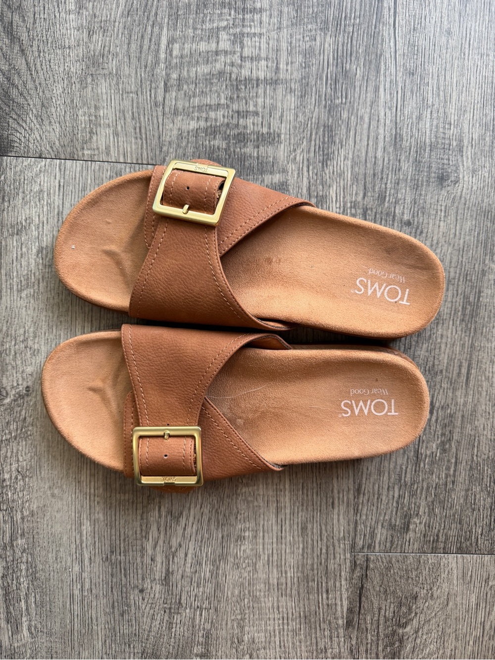 TOMS Women's Marin Slide Sandals in Brown Sugar with Gold Buckle